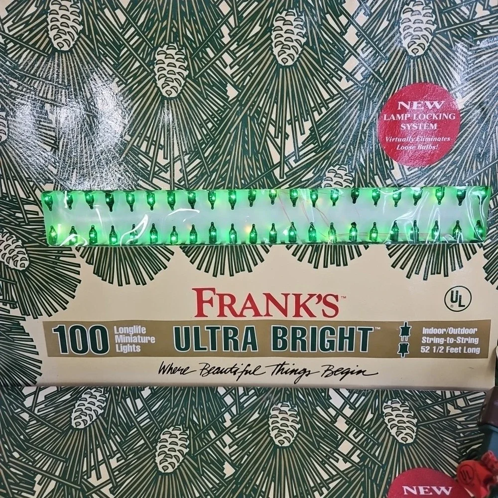 2 Vtg‎ Frank's 100 Ultra Bright Longlife Miniature Christmas Lights GREEN 52.5ft